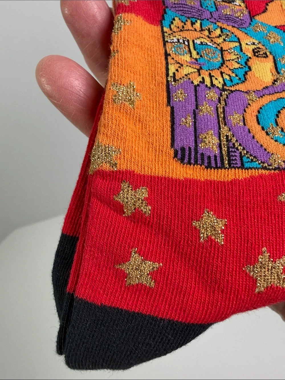 Laurel Burch Vintage Cat Sun Moon Crew Socks Designer Whimsical Stars Boho